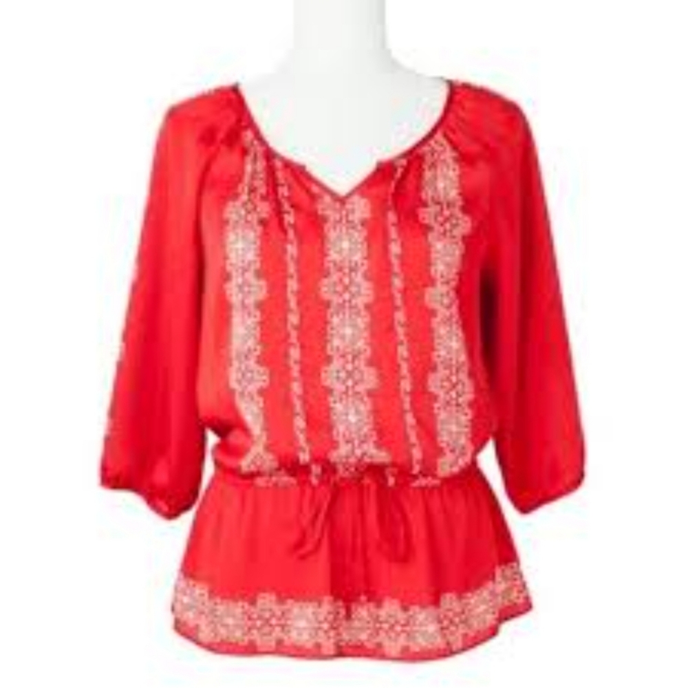 WH/BM Red & White Floral Blouse